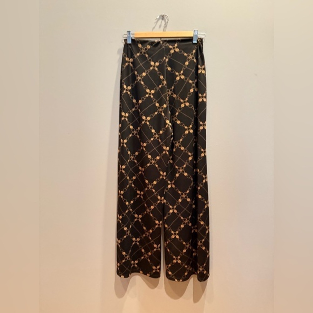 Zara Black and Gold Wide Leg Pants with Intricate Design